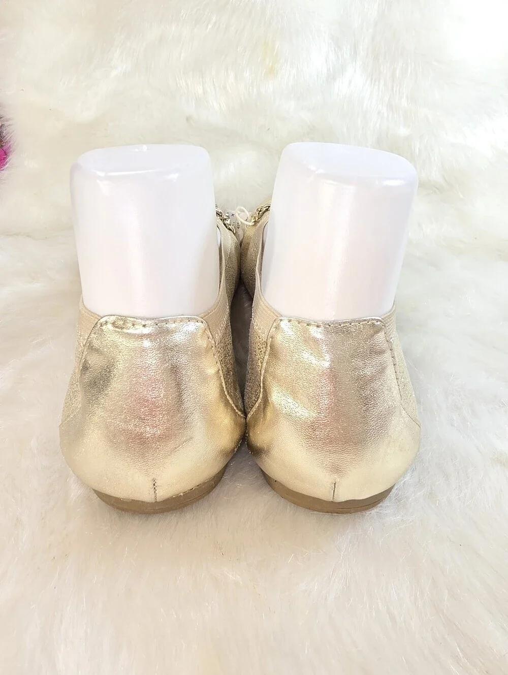 American Eagle Womens Gold Glitter Stretch Ballet Flats with Chain Trim